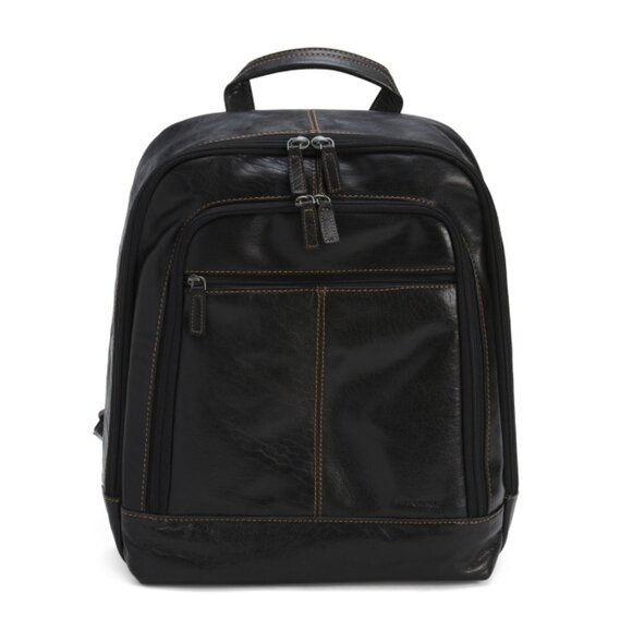 JACK GEORGES Black Buffalo Leather Voyager Professional Backpack